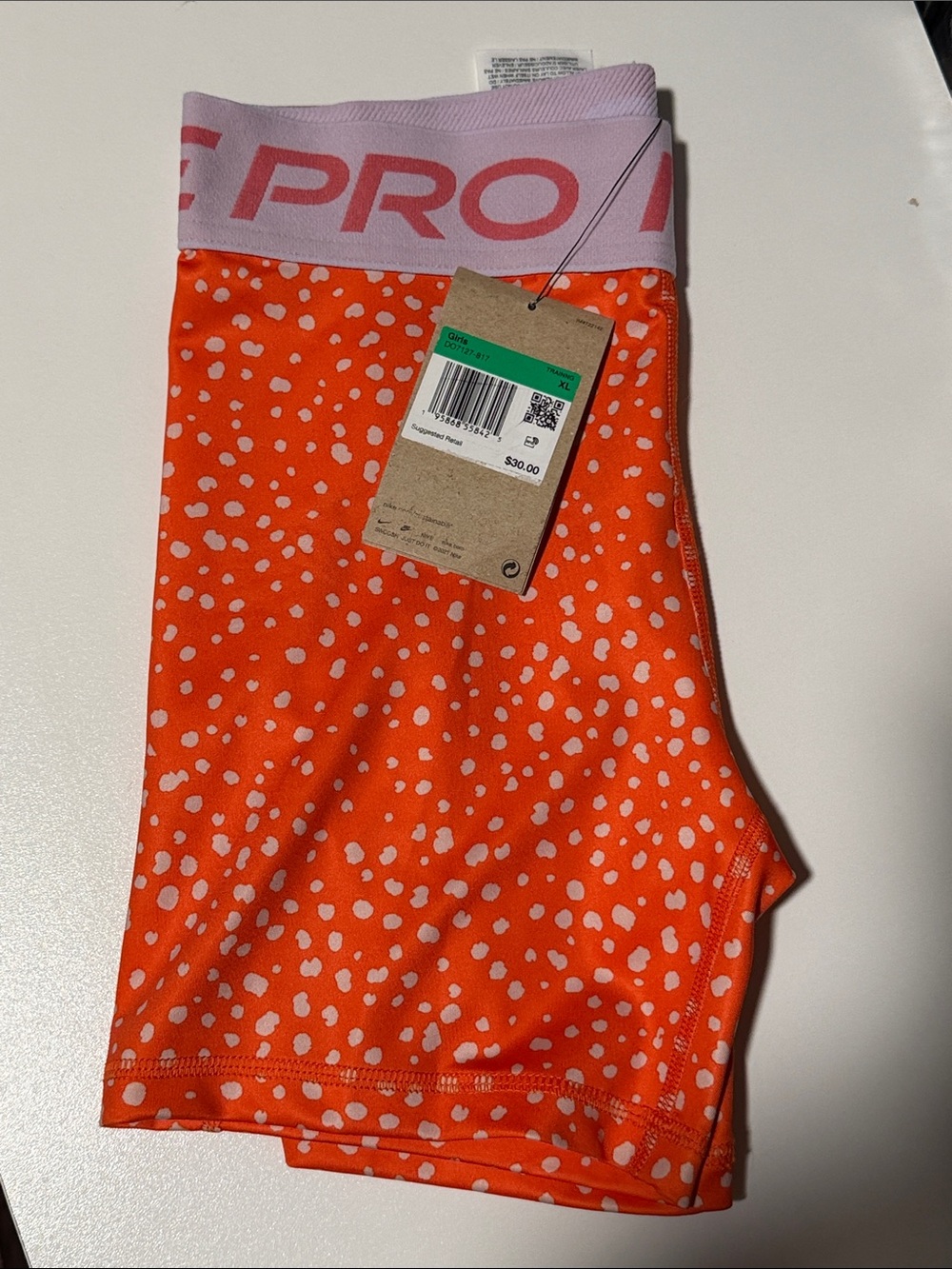 Nike Girls' Orange and Pink Pro Dot Compression Shorts